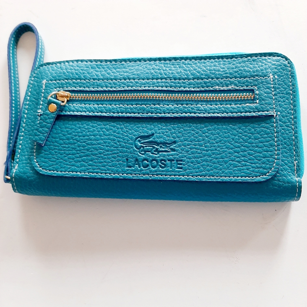 NEW Lacoste Teal Wristlet with Gold Zipper